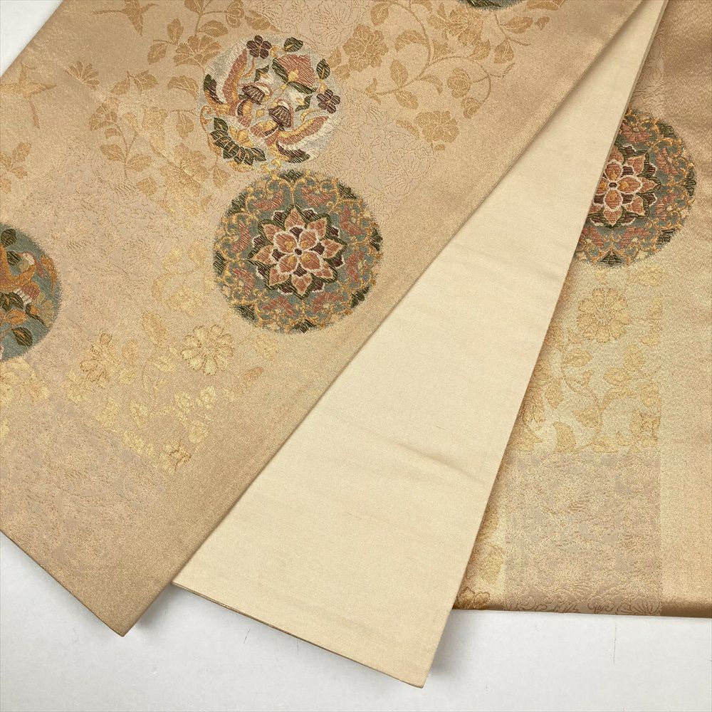 中古）袋帯 金 フォーマル セミフォーマル 六通 切り嵌め 蔓花 華文