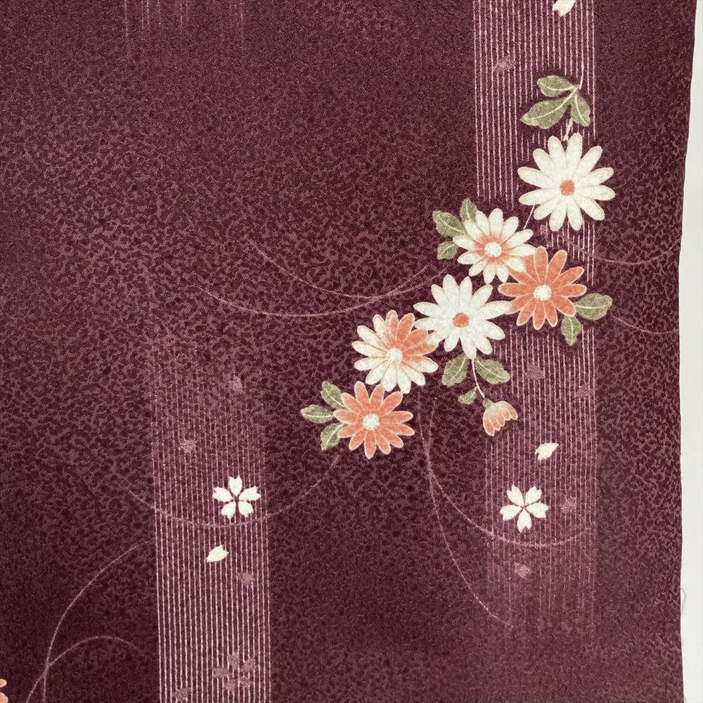 中古）小紋 紫 ポリエステル 洗える 菊 桜 絣 袷 SS【身丈】146.5cm