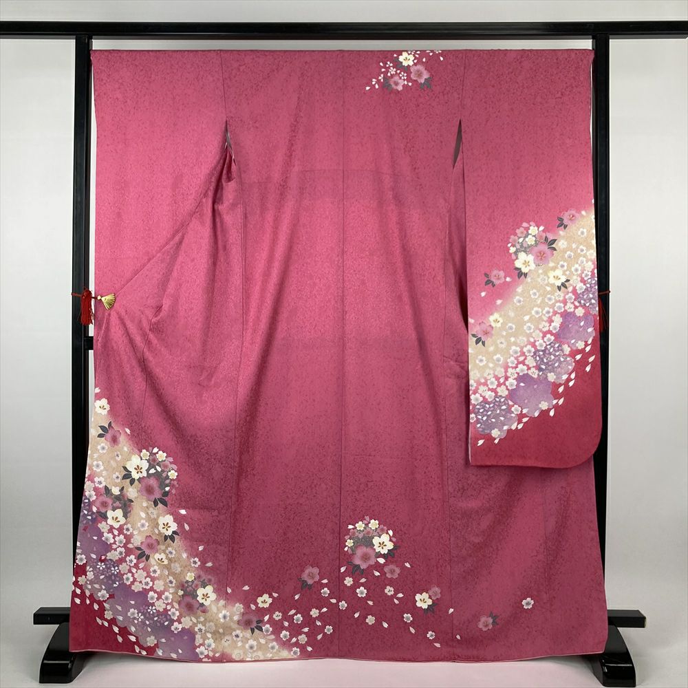 中古）振袖 青 フォーマル ぼかし染め 金彩 刺繍 孔雀 四季花 袷 L