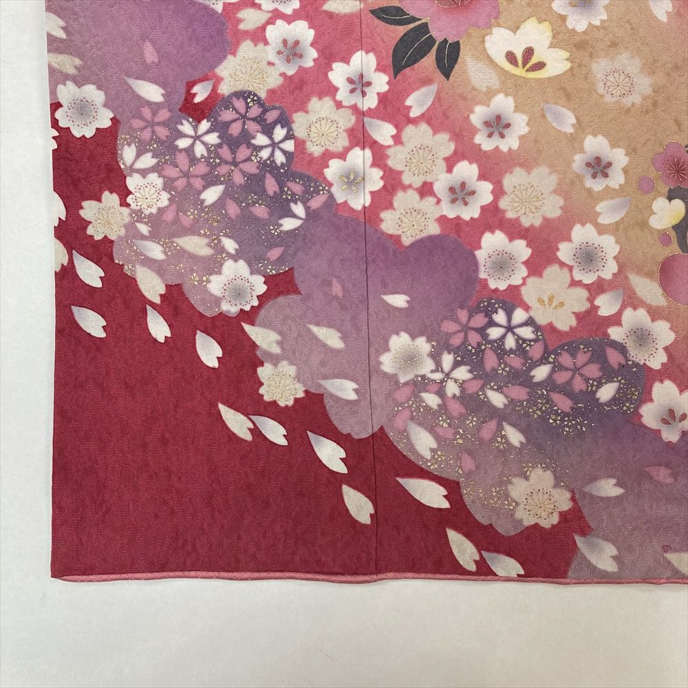 中古)振袖 ピンク フォーマル 地紋織り ぼかし染め 金彩 桜 梅 中古)振袖 ピンク フォーマル 地紋織り ぼかし染め 金彩 桜 梅
