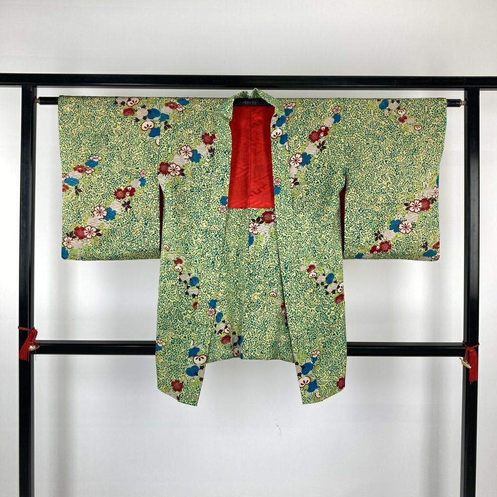中古）道行コート 黒 袷 絞り 蔦 モノトーン クール【身丈】83.5cm【裄