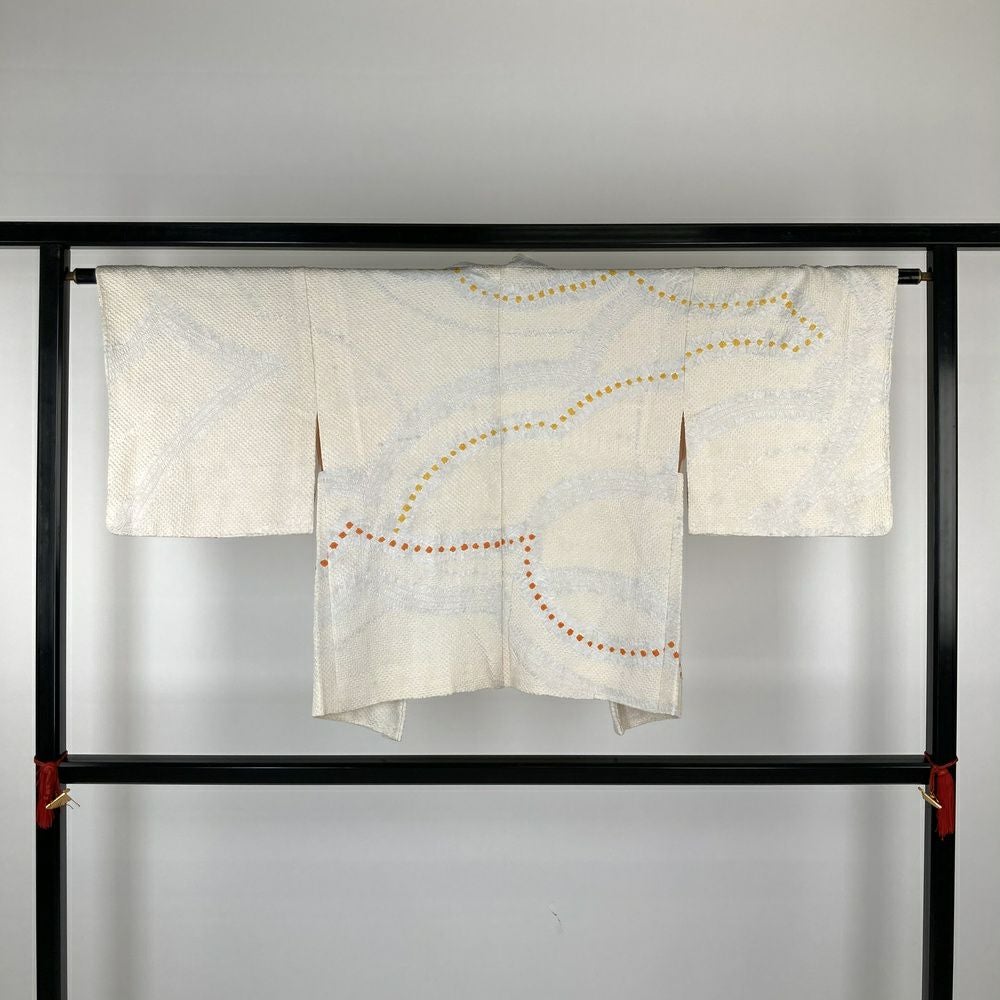 中古）羽織 白 絞り 袷 未洗い【身丈】68cm 【裄丈】62cm