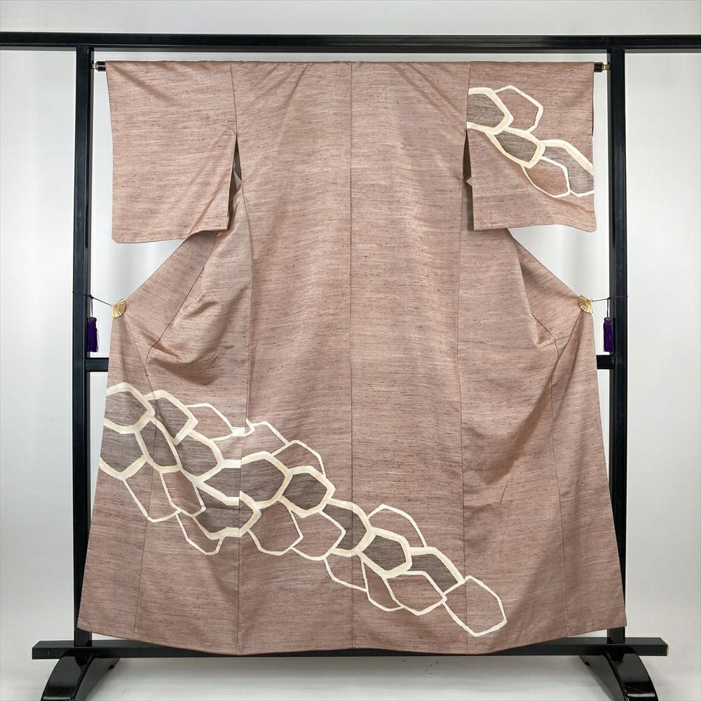 中古）訪問着 グレー フォーマル セミフォーマル 一つ紋 ちりめん 金駒