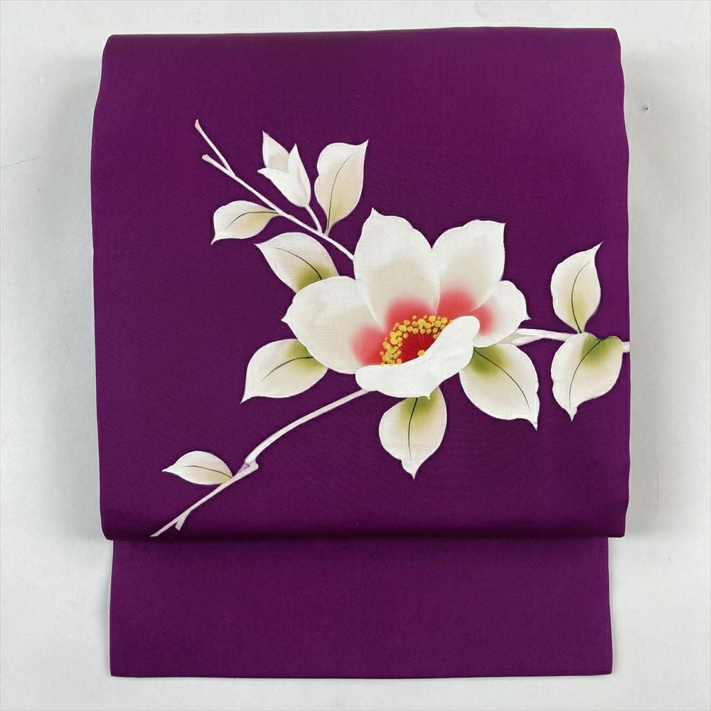 中古）九寸名古屋帯 オレンジ 金糸 松 竹 牡丹 菖蒲【総丈】338cm