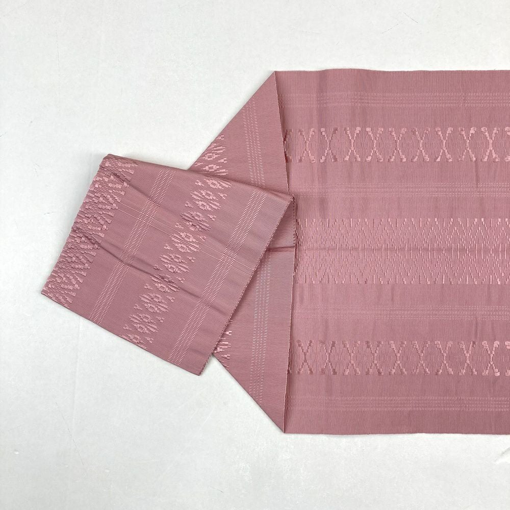中古）名古屋帯(八寸) ピンク 博多帯 献上柄 松葉仕立て 未洗い