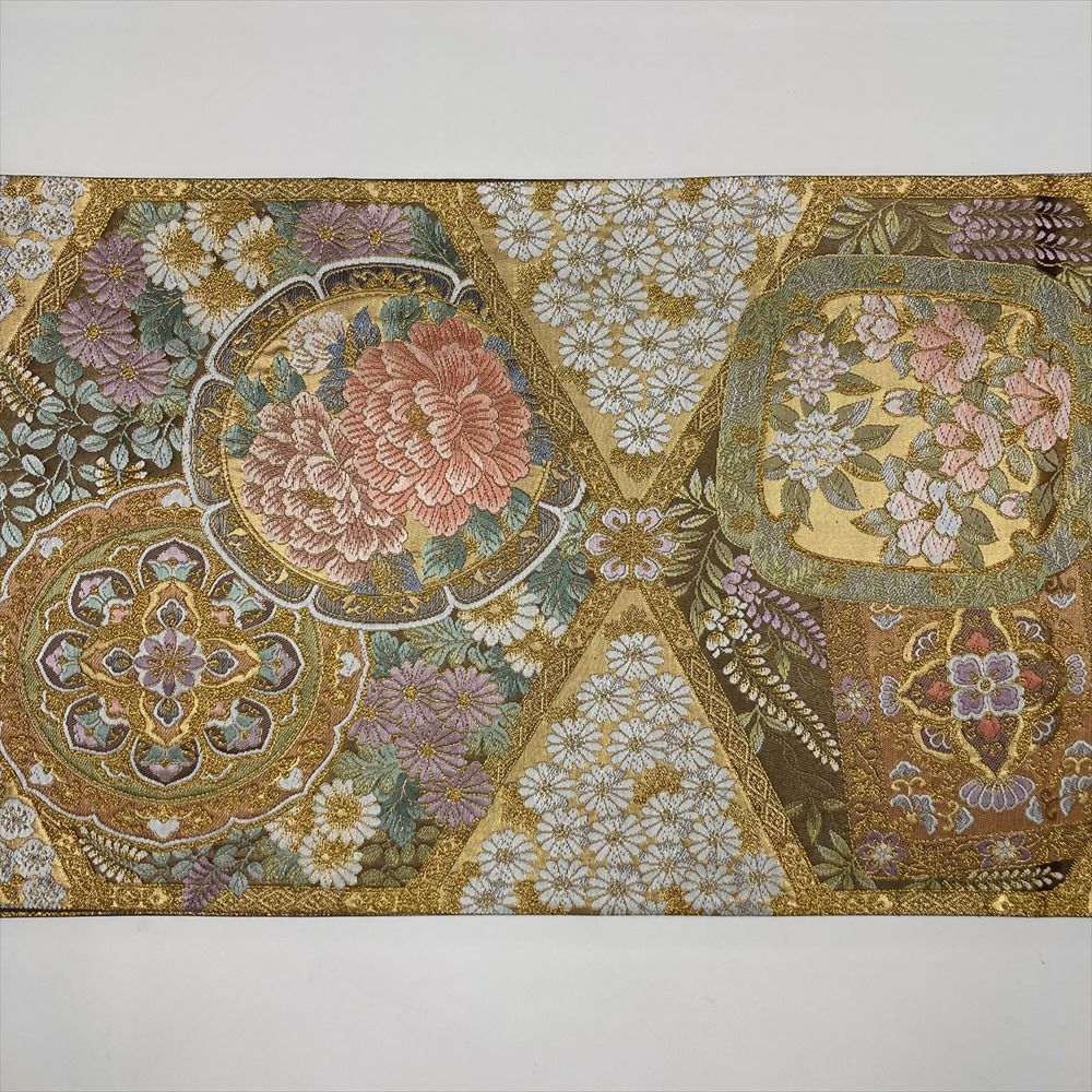 【美品】六通柄袋帯　華文様　金銀糸　色無地　小紋　付け下げ　紬　セミフォーマル 美品】六通柄袋帯 華文様 金銀糸 色無地 小紋 付け下げ 紬 セミ