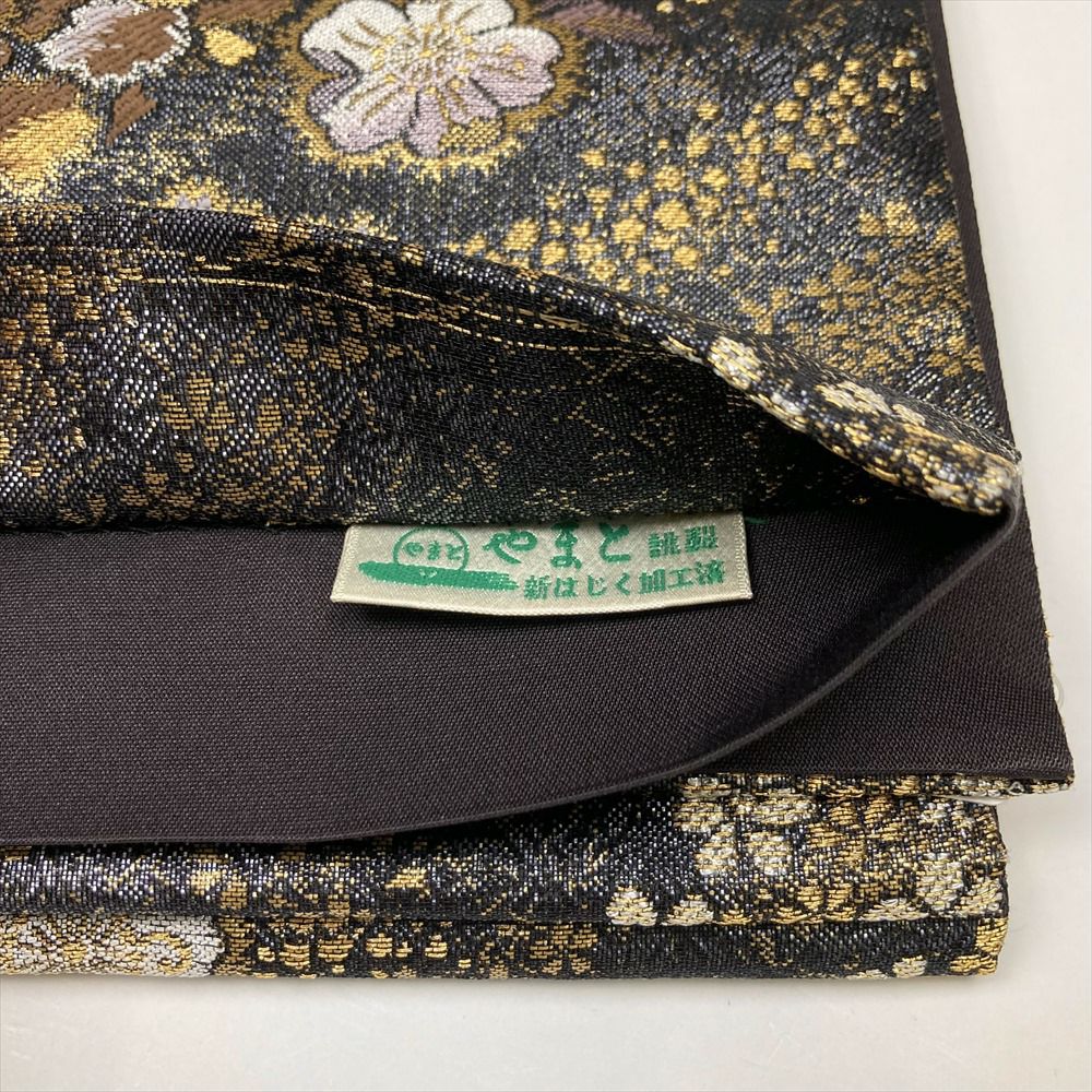 中古）袋帯 黒 フォーマル セミフォーマル 六通 金糸 銀糸 辻が花