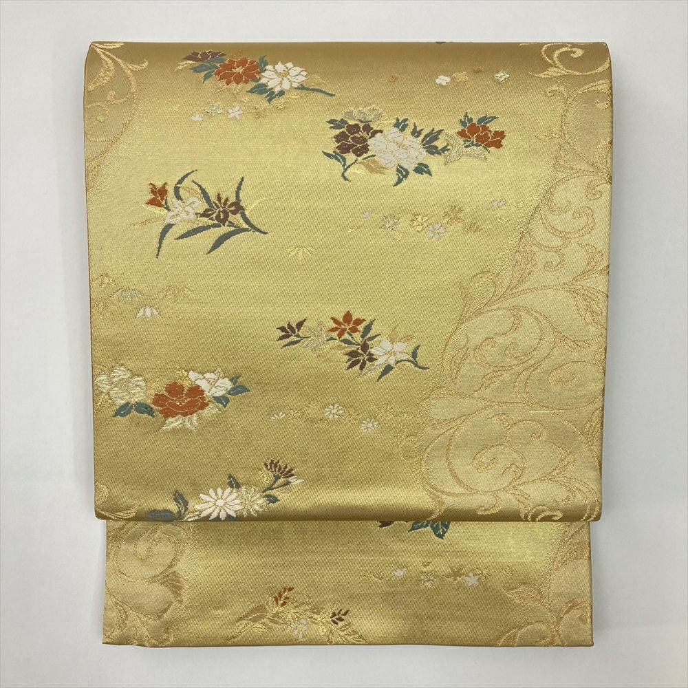 中古）袋帯 金 フォーマル セミフォーマル 六通 金彩 蔓 四季花