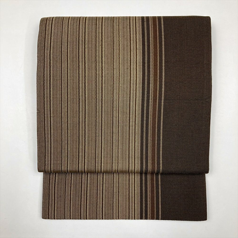 名古屋帯 中古 銀座世きね扱い ステッチ模様 刺繍 焦茶色 A859-15 名古屋帯 中古 銀座世きね扱い ステッチ模様 刺繍 焦茶色 A859-15の