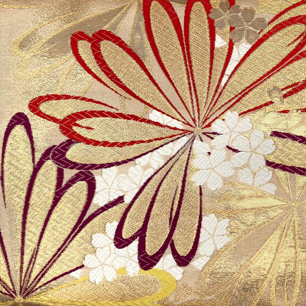 中古）振袖用袋帯 金 フォーマル 六通 金糸 菊 桜
