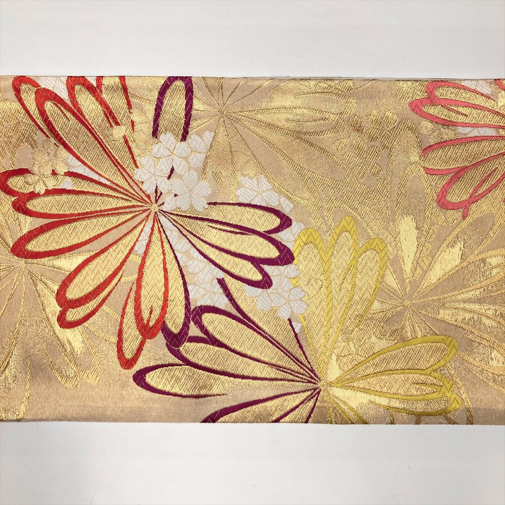 中古）振袖用袋帯 金 フォーマル 六通 金糸 菊 桜