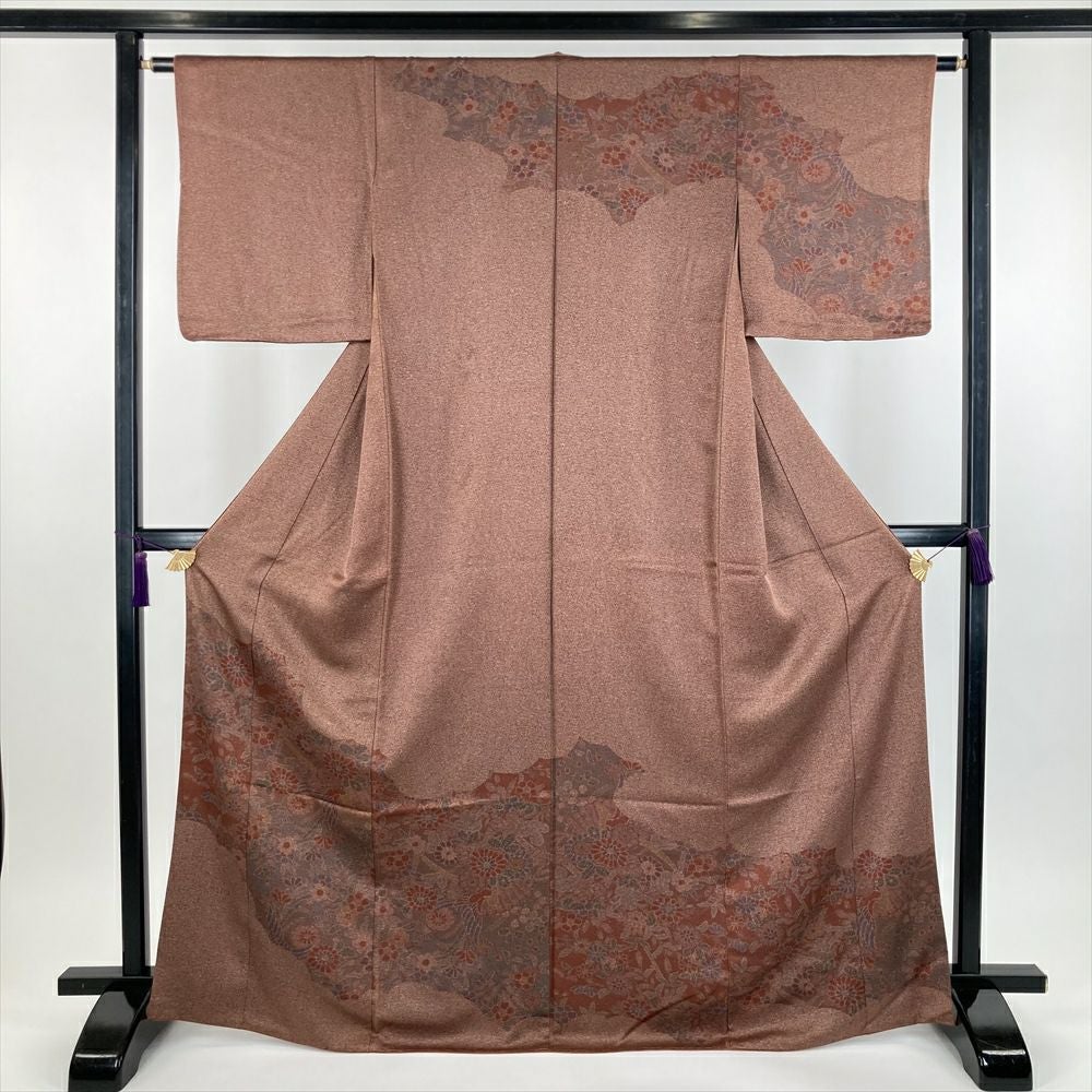 中古）訪問着 紫 ふくれ織り 絞り 染め分け 袷 L【身丈】165.5cm【裄丈