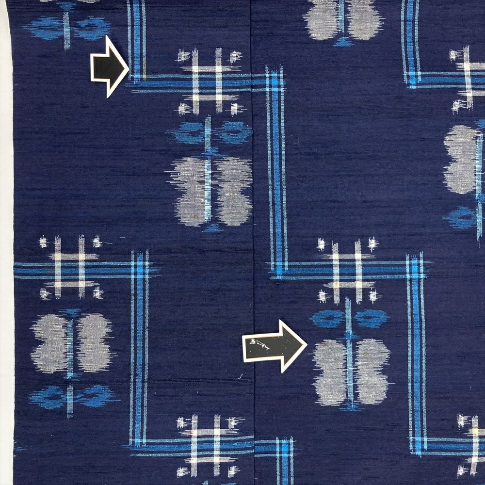 中古）紬 紺 カジュアル 織り 違い段 遠州椿 袷 SS【身丈】154.5cm【裄