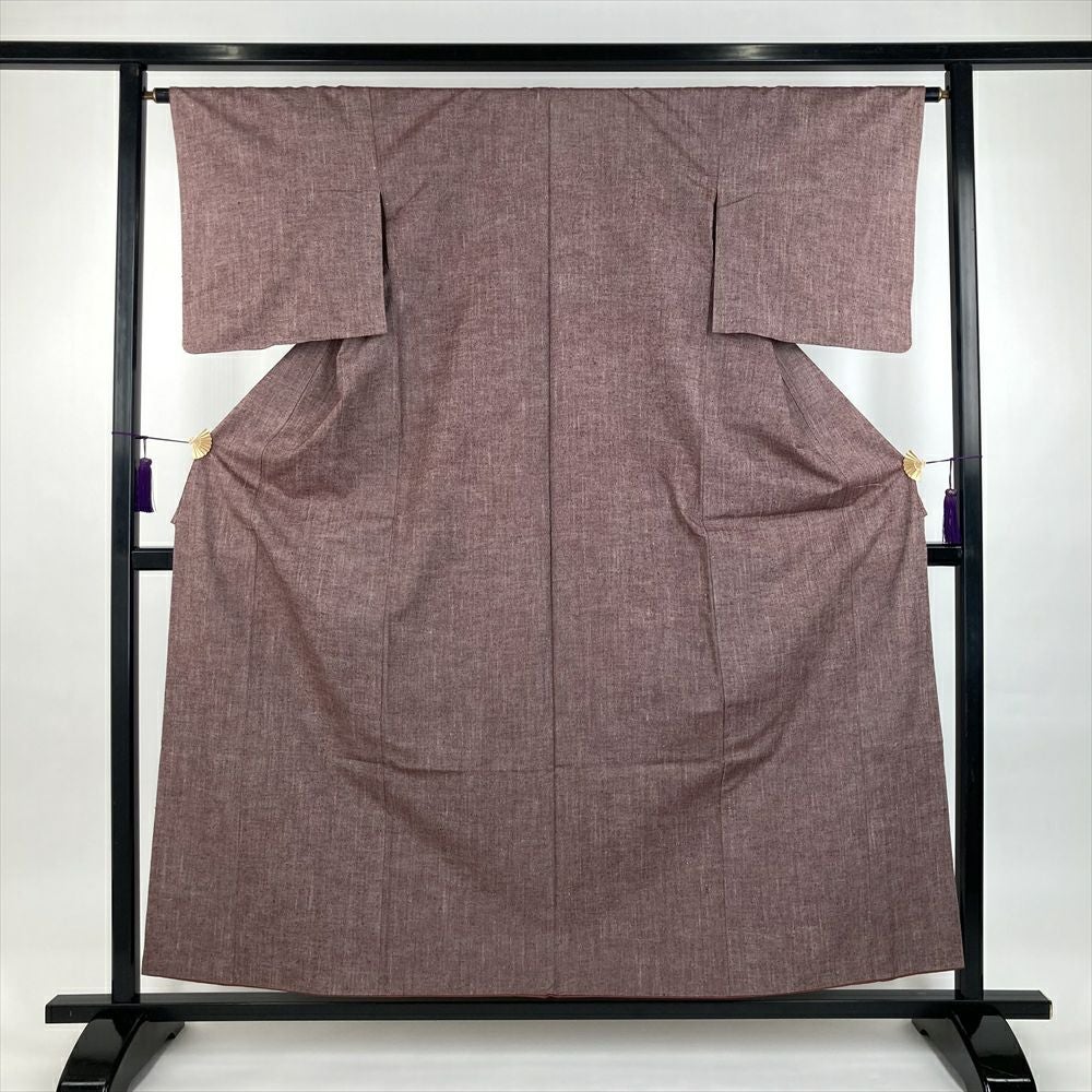 中古）紬 カジュアル 青 袷 切りばめ 唐花 唐草 未洗い S【身丈】157cm