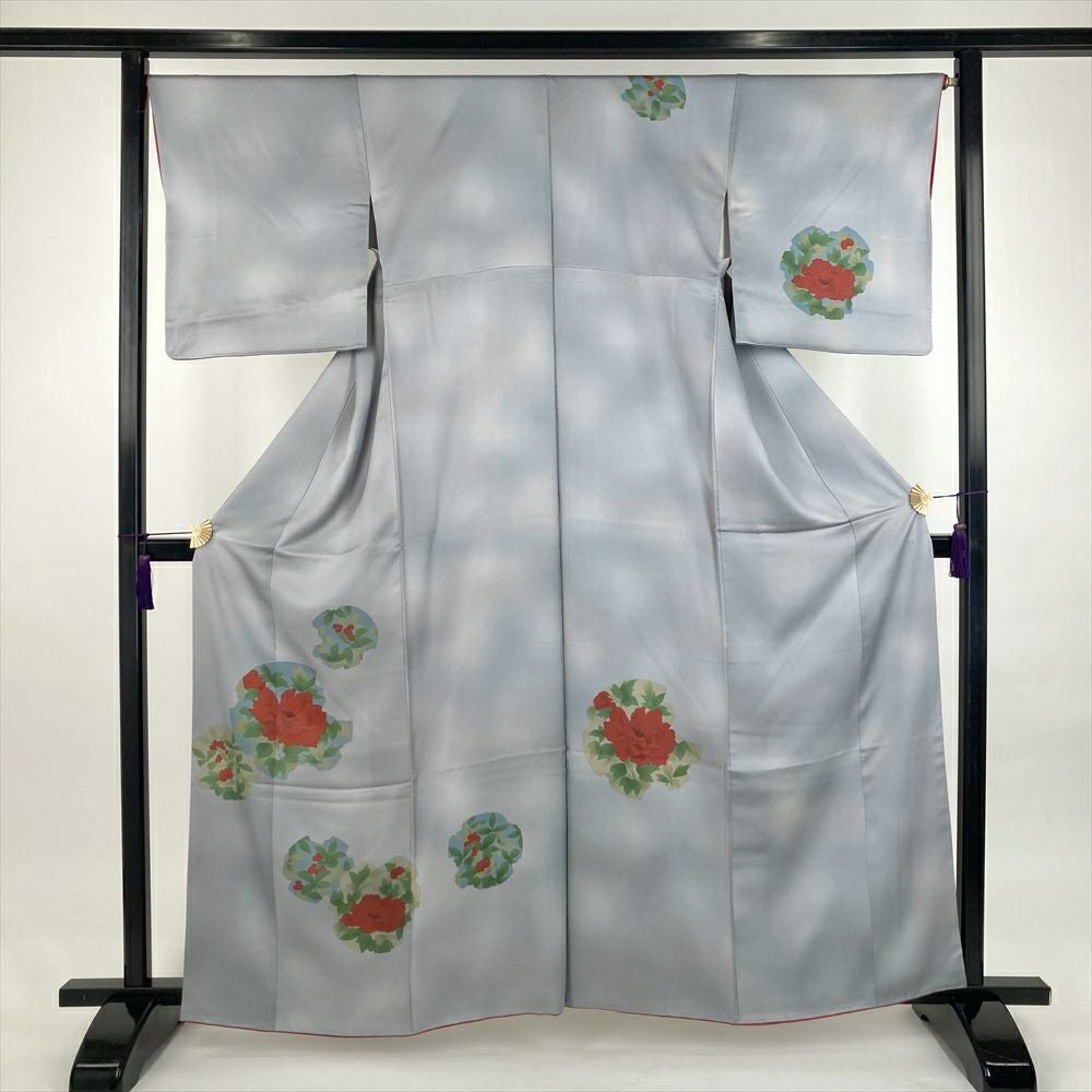 中古）訪問着 グレー フォーマル セミフォーマル 一つ紋 ちりめん 金駒