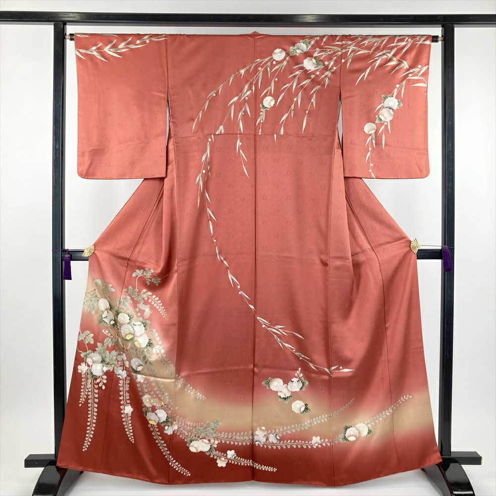 中古） 特撰京友禅 松井青々 訪問着 珊瑚色 マルチカラー セミ