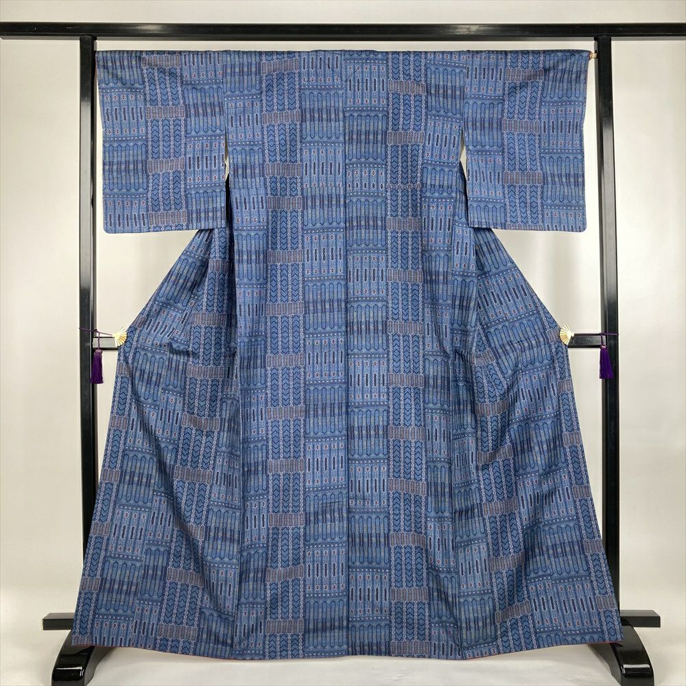 中古） 紬 濃緑茶 カジュアル 縞 袷 絹【身丈】160.5cm【裄丈】64cm