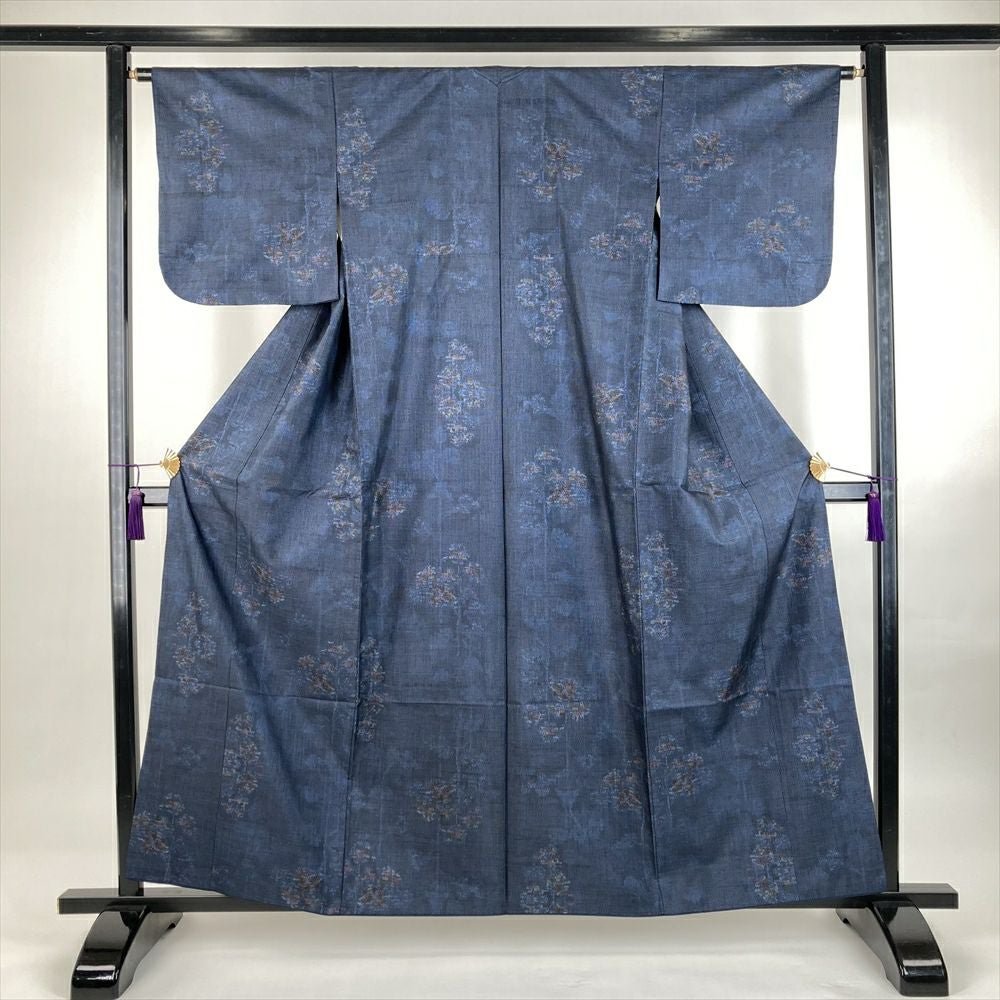 中古） 大島紬 紺 カジュアル 葡萄 袷 絹【身丈】143.5cm【裄丈】64cm