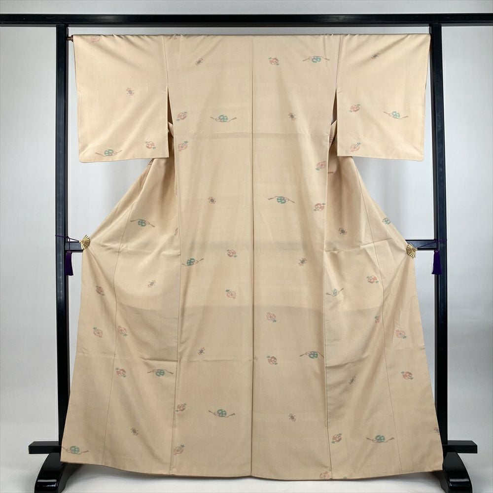 中古） 紬 紺色 カジュアル 紬 椿 袷 絹 【身丈】152cm【裄丈】67cm