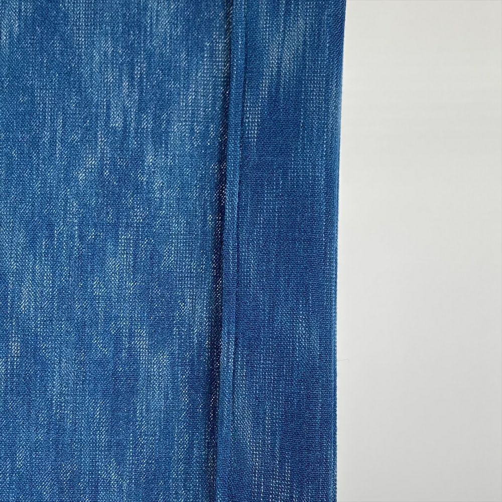 中古）夏紬 青 カジュアル 織り 菱 絣調 S【身丈】155cm【裄丈】62.5cm