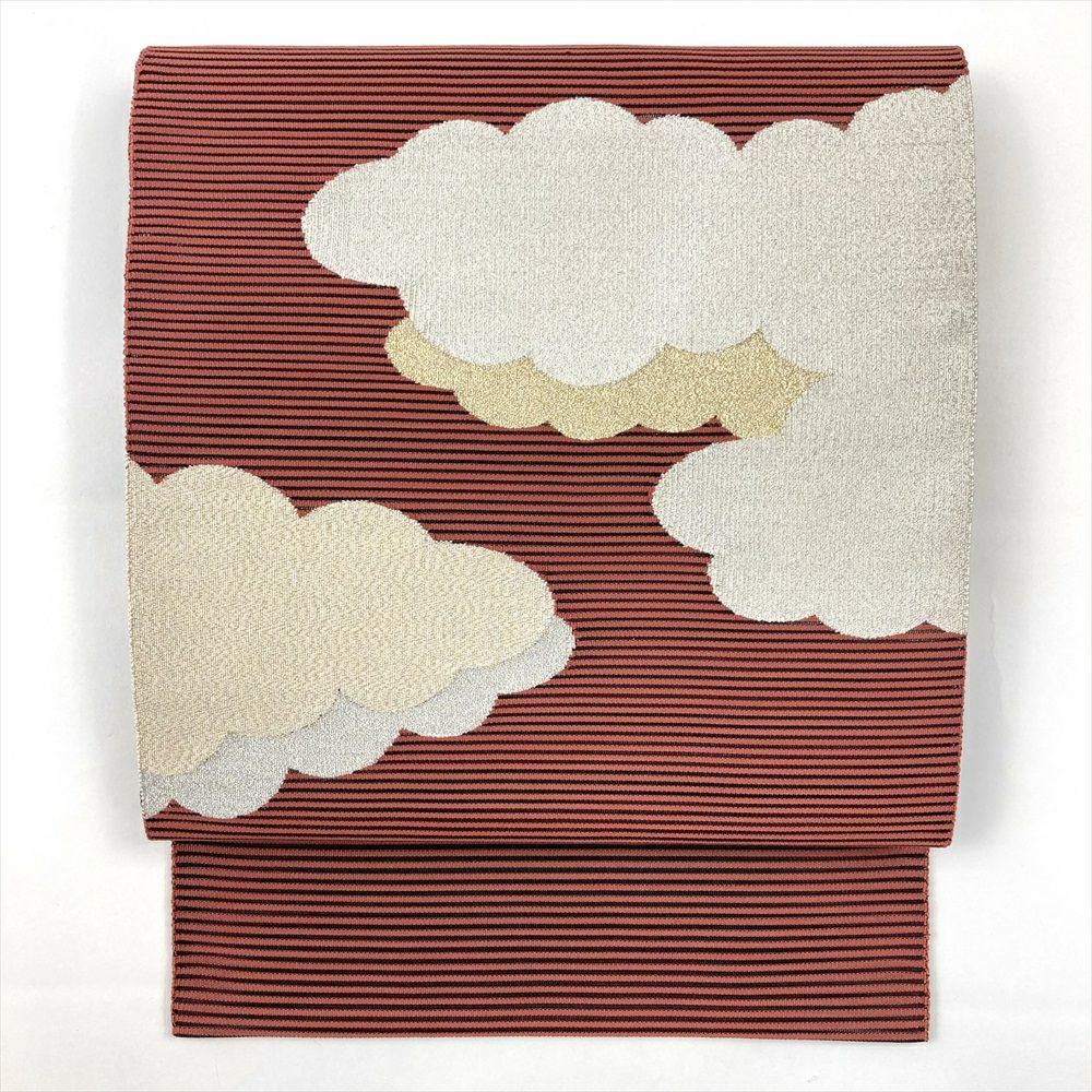 中古）夏名古屋帯 青 カジュアル 名古屋仕立て 紗 金糸 雲 菖蒲
