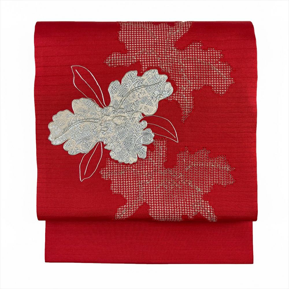 中古)名古屋帯 白金 カジュアル 名古屋仕立て 蘇州刺繍 唐子 絹 中古)名古屋帯 白金 カジュアル 名古屋仕立て 蘇州刺繍 唐子 絹