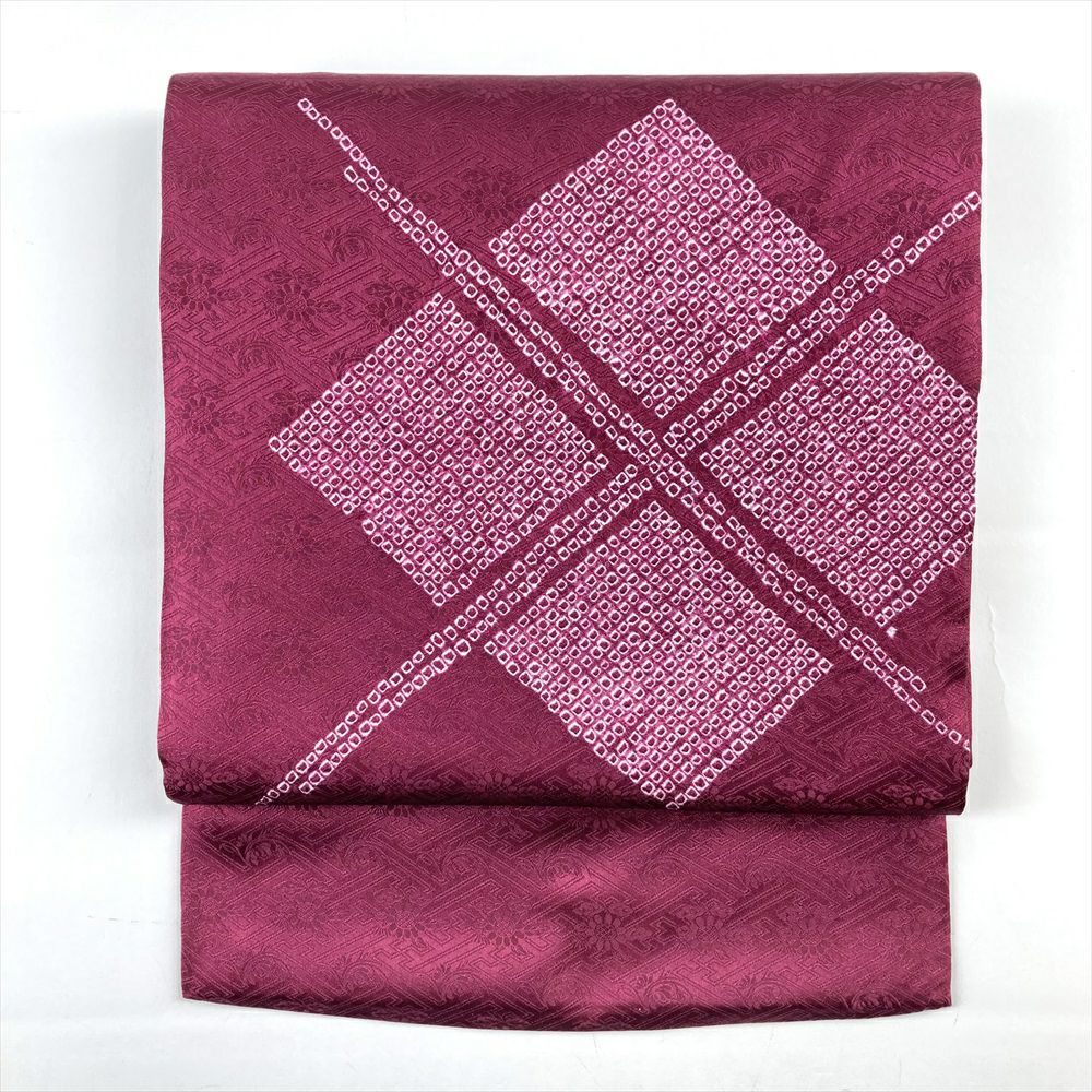 中古）名古屋帯 紫 カジュアル 名古屋仕立て 塩瀬 染め カトレア