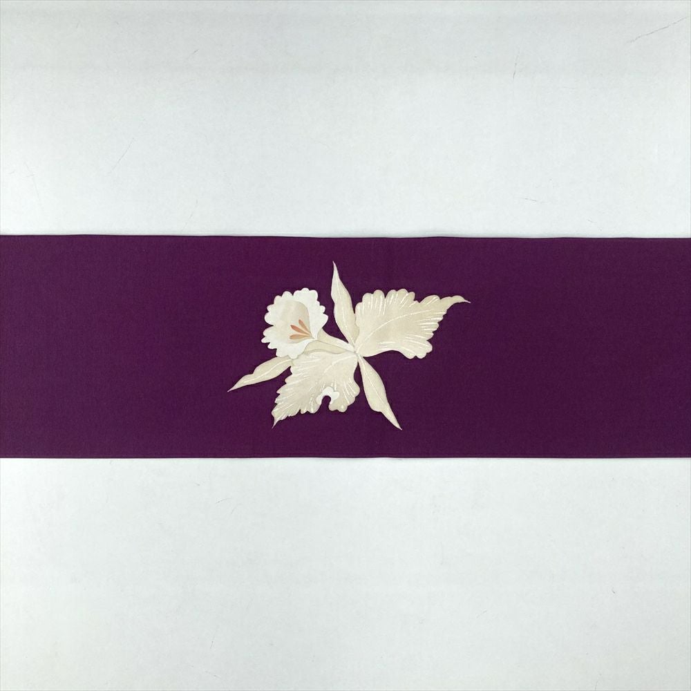 中古）名古屋帯 紫 カジュアル 名古屋仕立て 塩瀬 染め カトレア