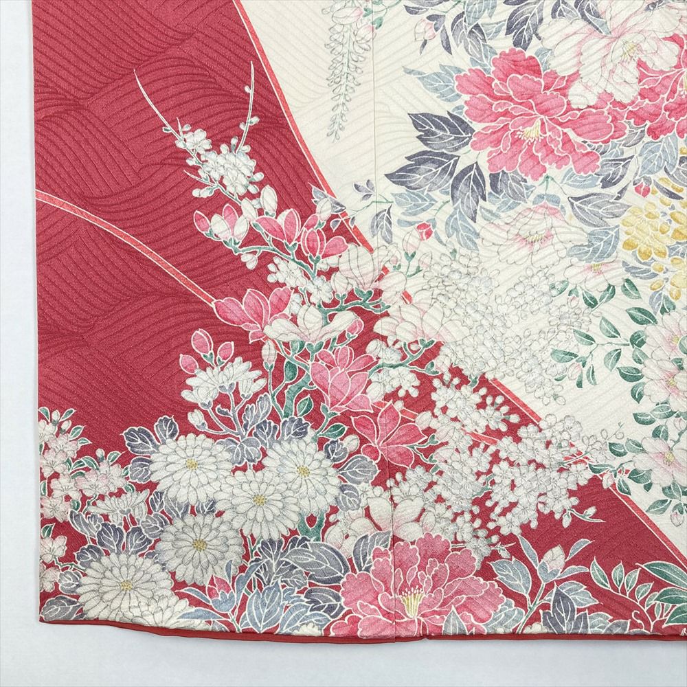 Ｓ大サイズお仕立て上がり正絹振袖　濃ピンク地に色とりどりの花柄　金糸刺繍　裄長 TAKAZENの振袖 /ピンク色/古典/桜柄/ 最新作高級古典 ピンク 桜柄 関芳