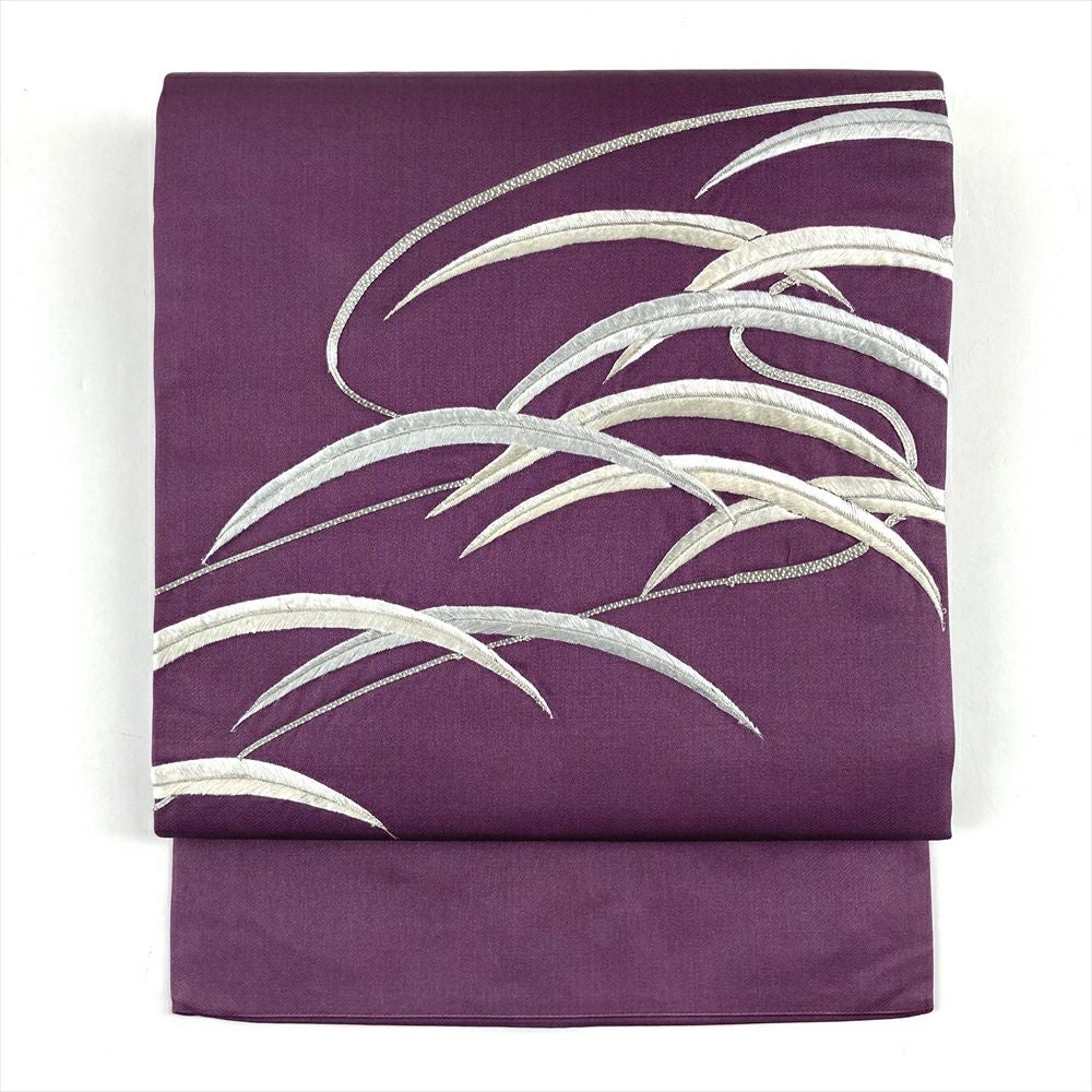 中古）名古屋帯 紫 カジュアル 名古屋仕立て 塩瀬 染め カトレア