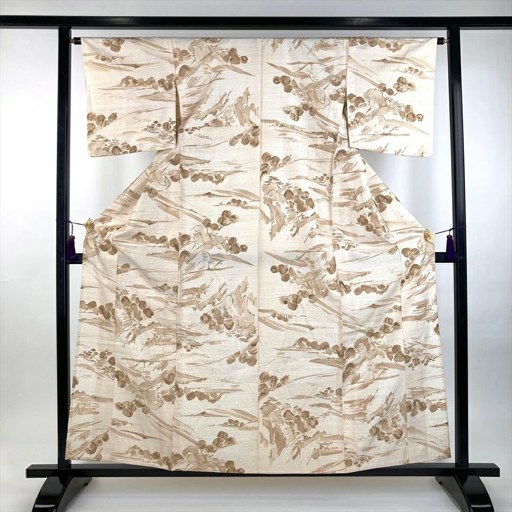 中古）大島紬 紺 カジュアル 蜀江文 幾何学文様 横双 袷 S【身丈