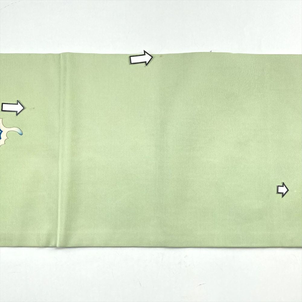 中古）名古屋帯 浅緑 カジュアル 名古屋仕立て 塩瀬 染め 金彩 蝶