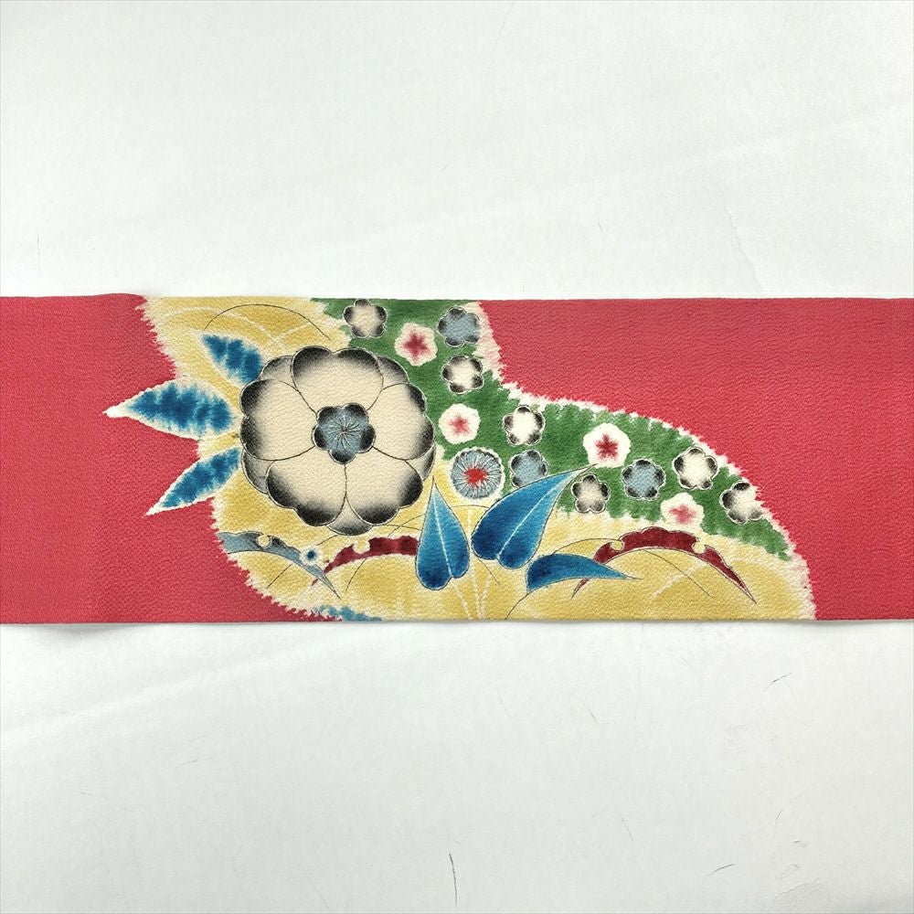 中古）名古屋帯 ピンク カジュアル 名古屋仕立て ちりめん 染め 辻が花