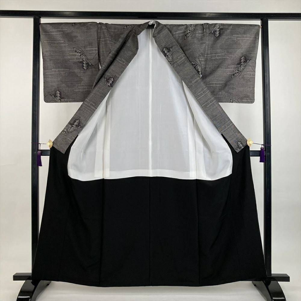 小紋/美品/グレー×エンジ/仕立上がり/適応身長140～147㎝/8584 多賀良彦】 特選江戸小紋 ≪御仕立て上がり・中古美品≫ 「宝文」 粋の