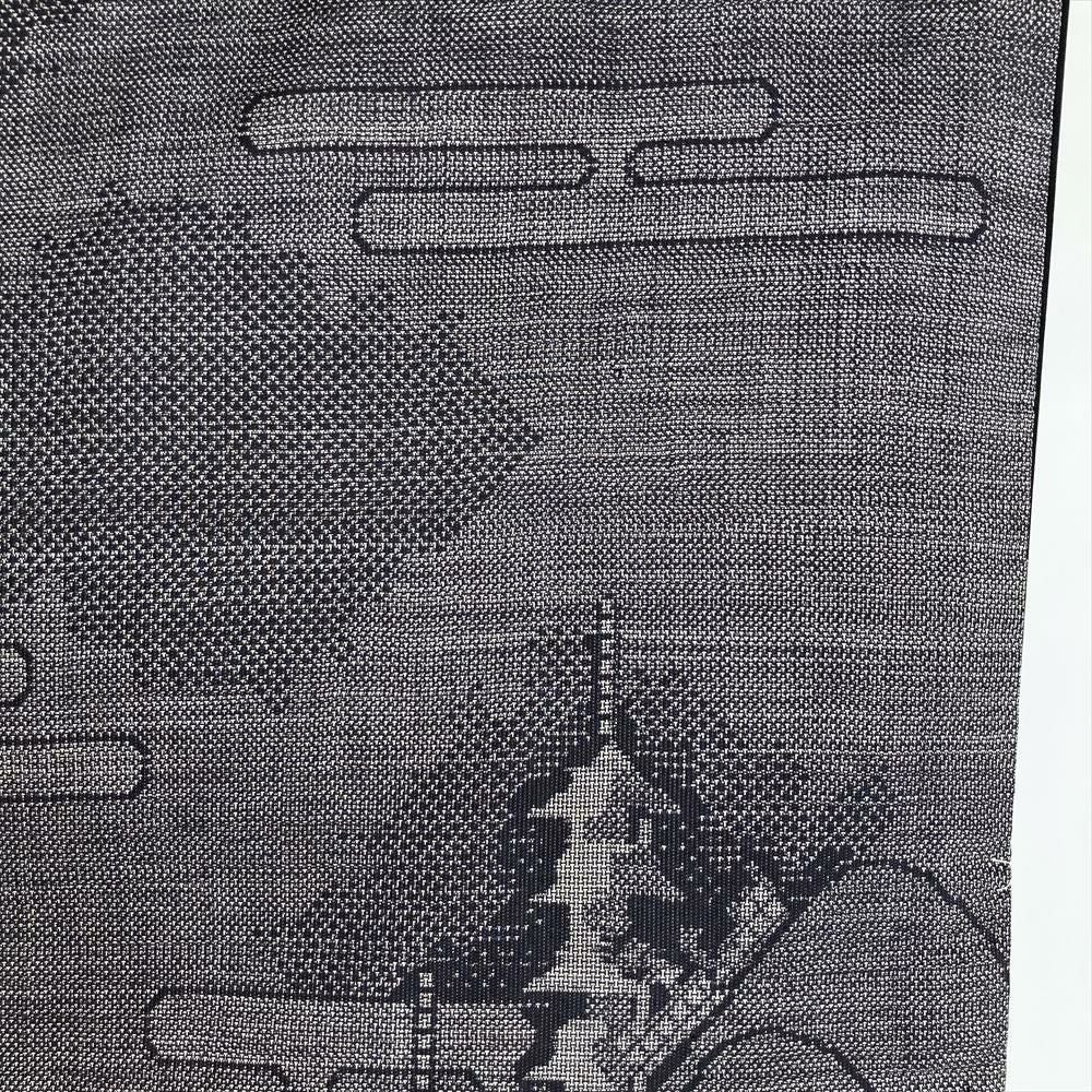中古） 大島紬 黒 カジュアル 仏閣 エ霞 袷 S【身丈】158.5cm【裄丈