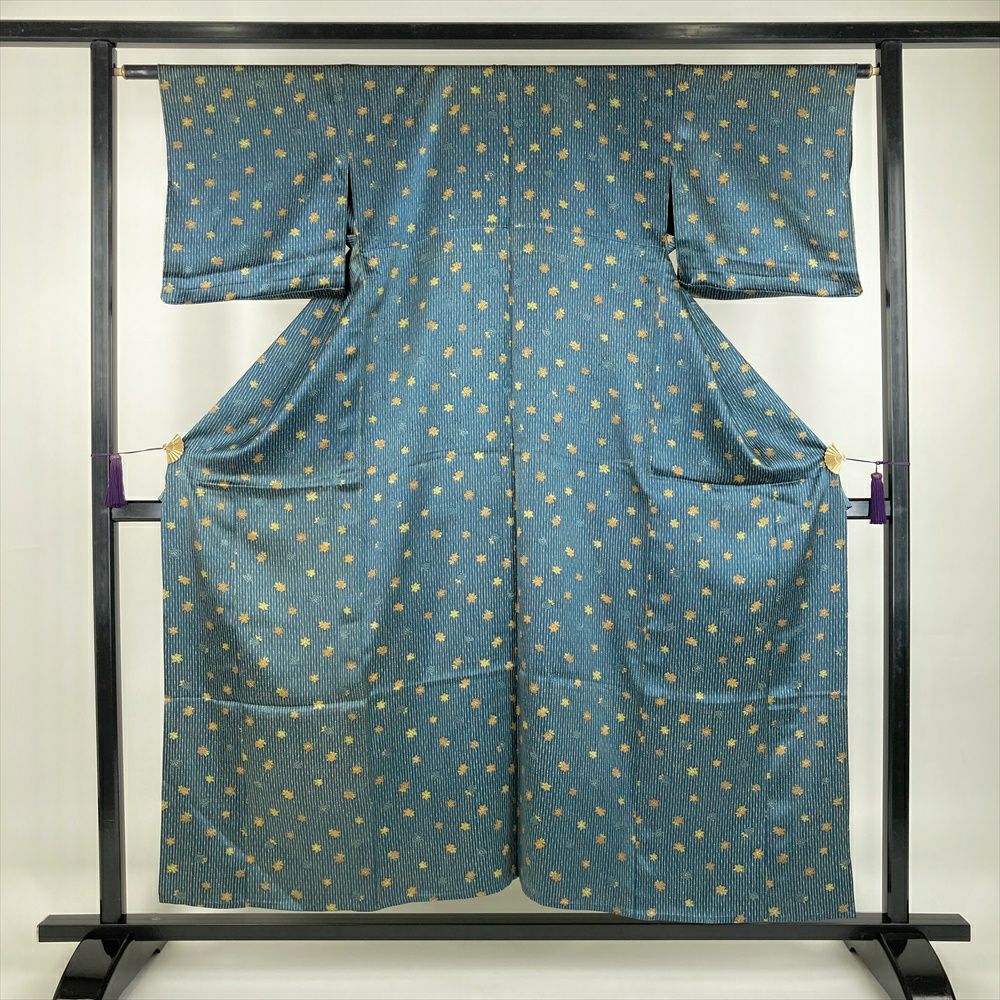 中古） 単衣小紋 小豆色 濃ピンク カジュアル 紬地 麻の葉 ひとえ SS