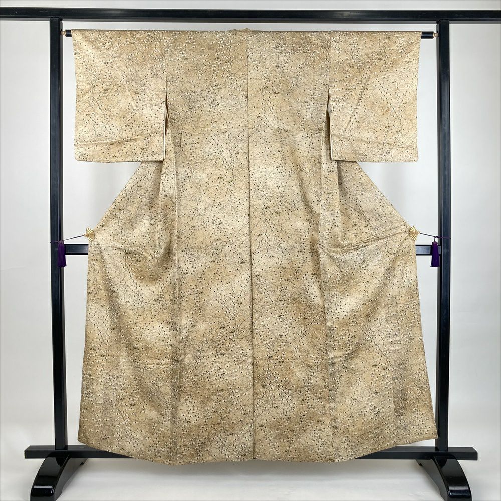 「縁」150ｃｍ～156ｃｍ 単衣 ちりめん地 紅型調 小紋 正絹 Ｉ００６ 縁」150cm～156cm 一越地 間道柄 小紋 正絹 C917 【公式通販】