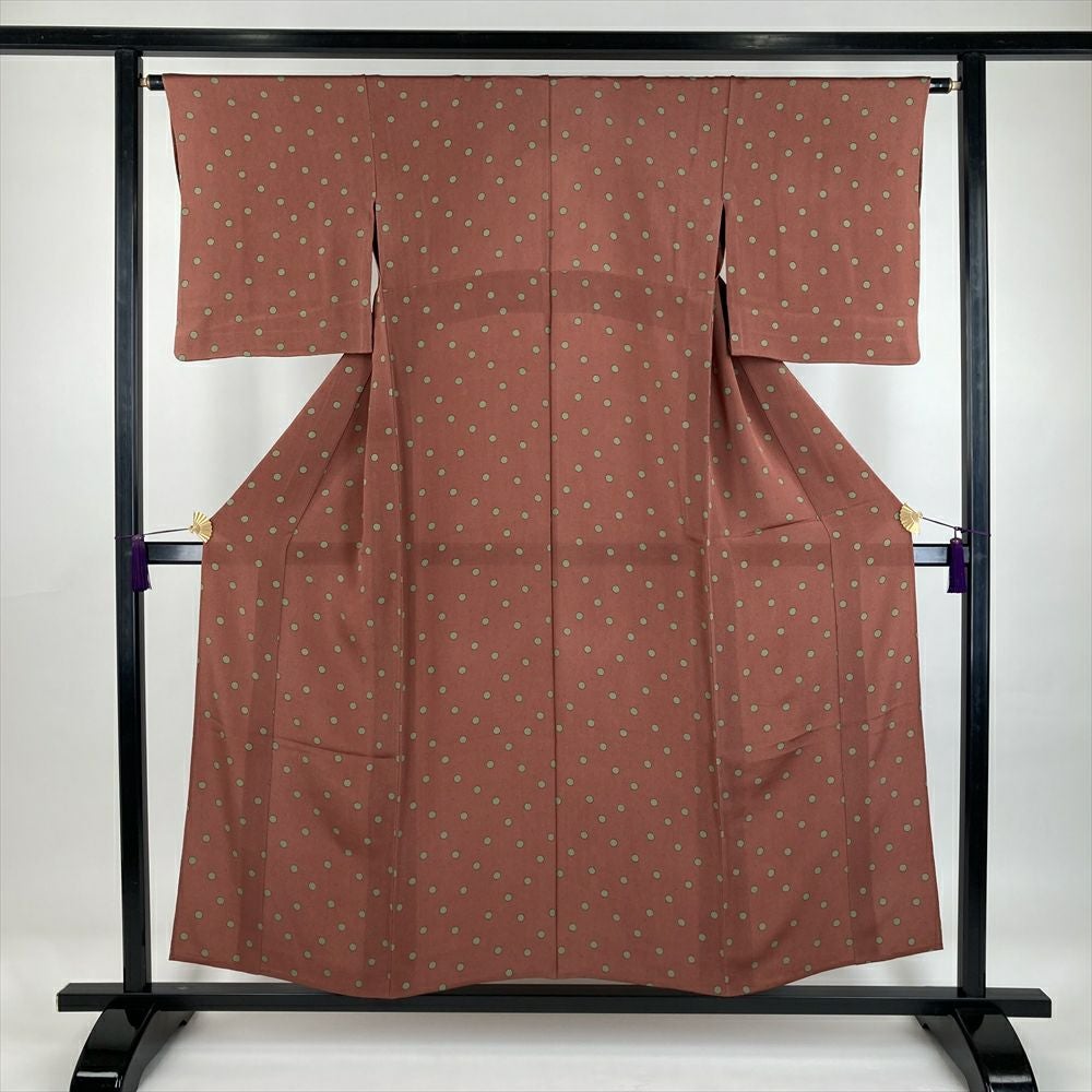 中古）夏紬 深緑 カジュアル 織り 縞 SS【身丈】145.5cm【裄丈】63cm