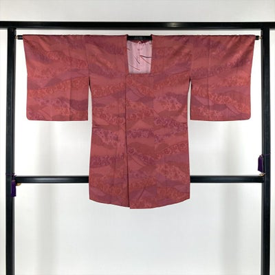 中古）道行コート カジュアル ピンク 袷 地紋織り 未洗い【身丈】85.5 