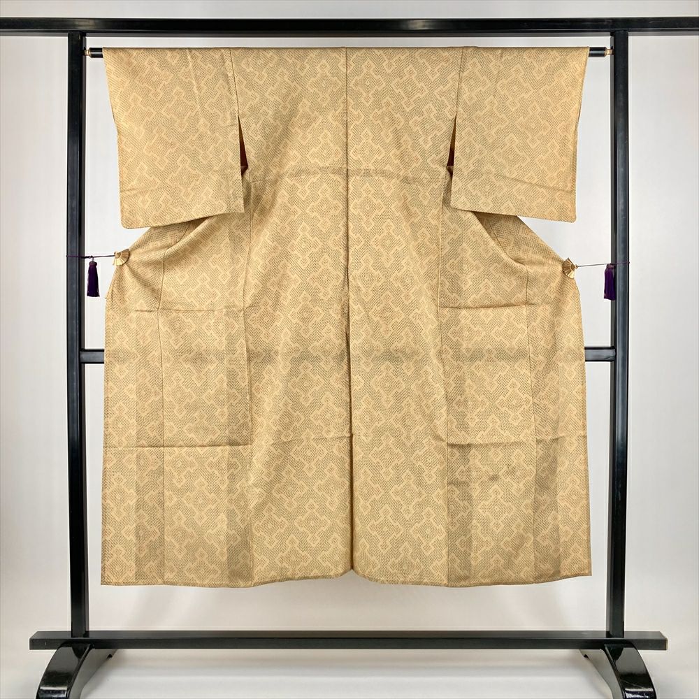 中古） 単衣紬 茶色 カジュアル 織り 流線 ひとえ SS【身丈】149.5cm