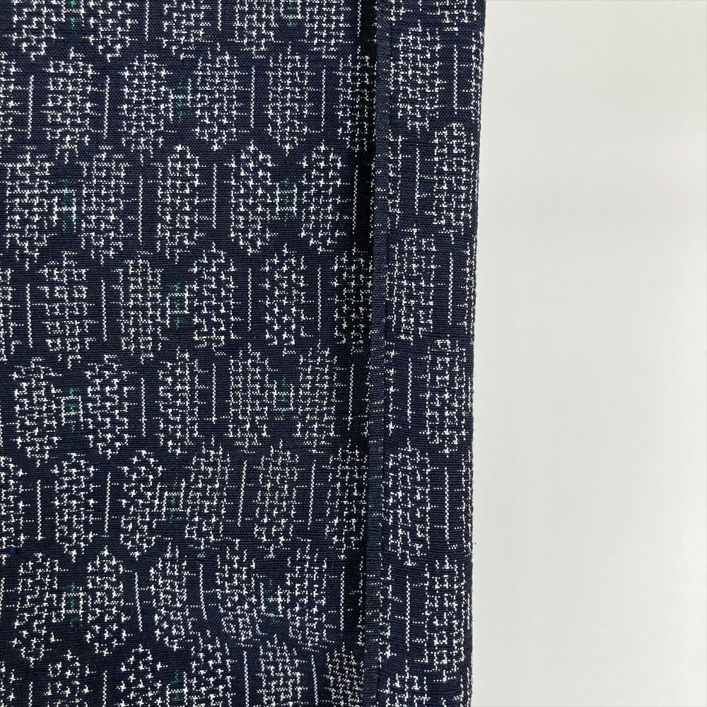 中古） 単衣紬 紺色 カジュアル 織り 亀甲 ひとえ SS【身丈】150.5cm