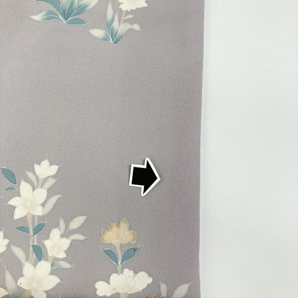 中古） 訪問着 薄藤色 紫系 セミフォーマル ちりめん 加賀調 四季花 袷