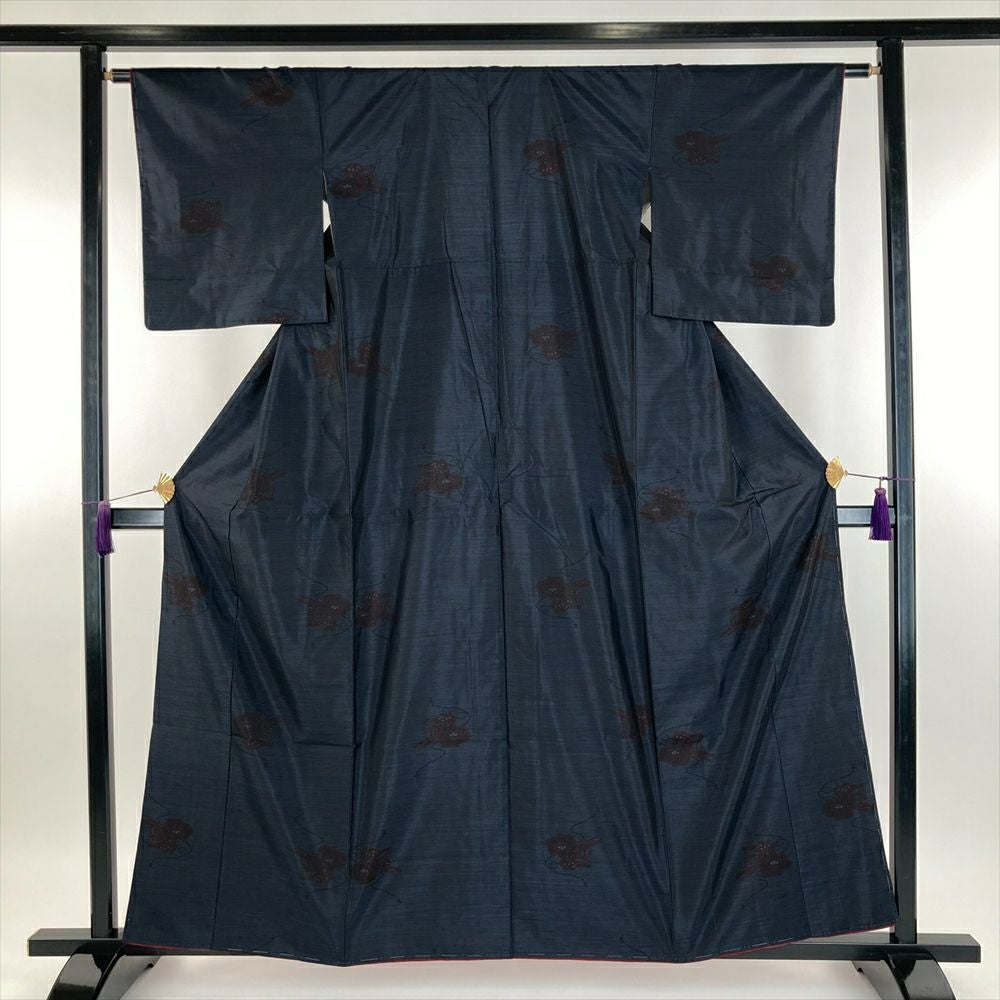 中古） 大島紬 黒 カジュアル 仏閣 エ霞 袷 S【身丈】158.5cm【裄丈