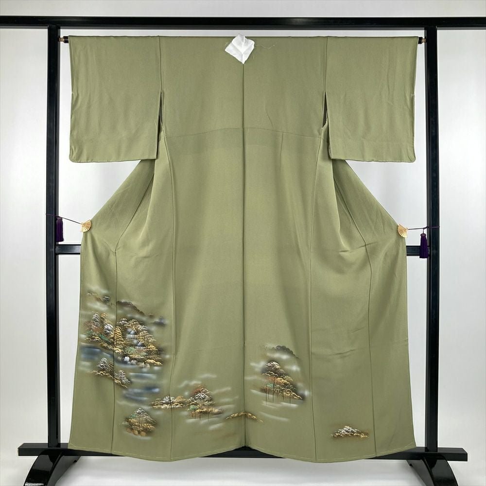 中古）色留袖 グレー フォーマル 金駒刺繍 金彩 友禅 四季花 流水紋 和