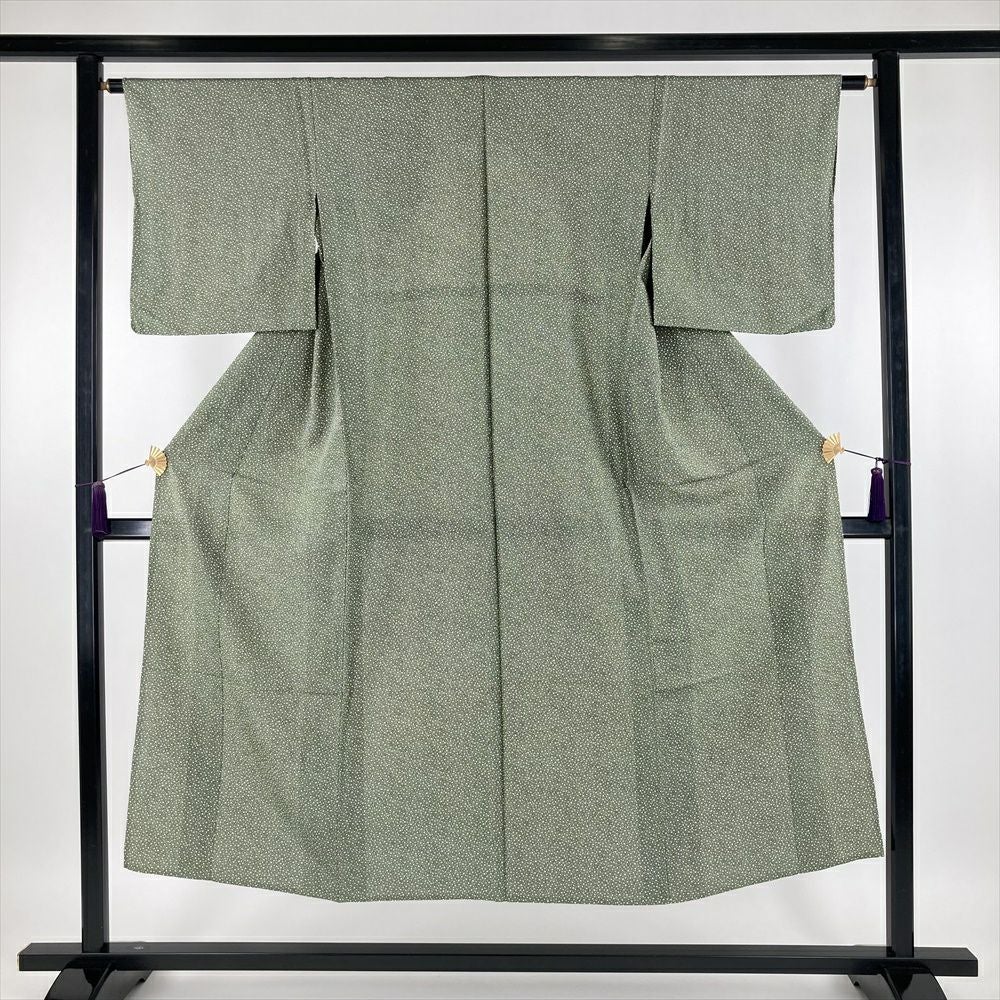 中古) 単衣小紋 小豆色 濃ピンク カジュアル 紬地 麻の葉 ひとえ SS 中古) 単衣小紋 小豆色 濃ピンク カジュアル 紬地 麻の葉 ひとえ SS