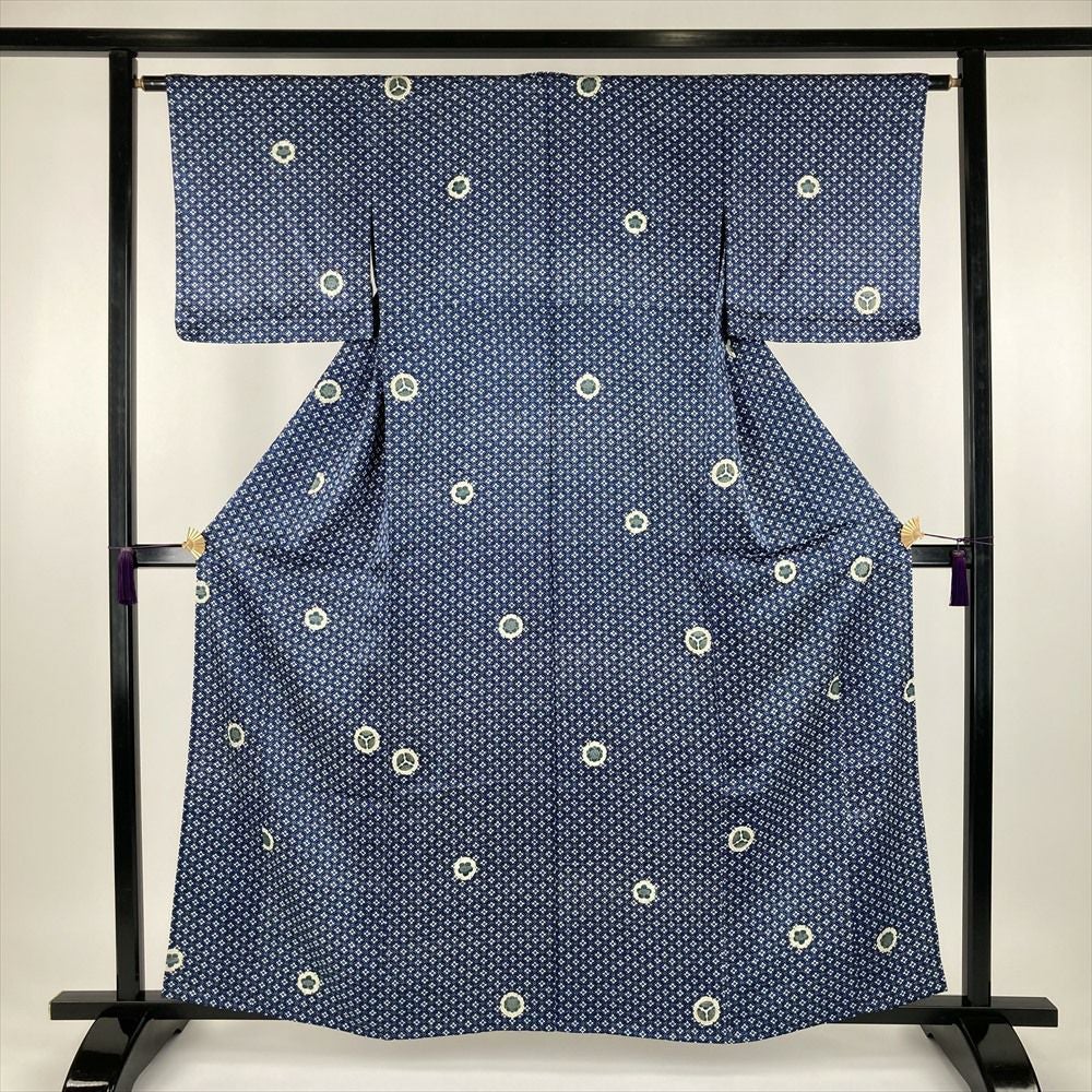 中古）紬 カジュアル 黄色 格子 チェック 袷 未洗い S【身丈】158.5cm
