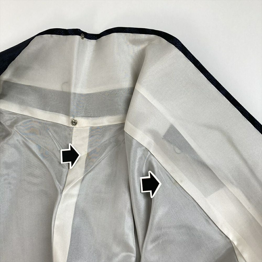 中古） 大島紬 紺 カジュアル 横双 紗綾型 袷 S【身丈】159cm【裄丈