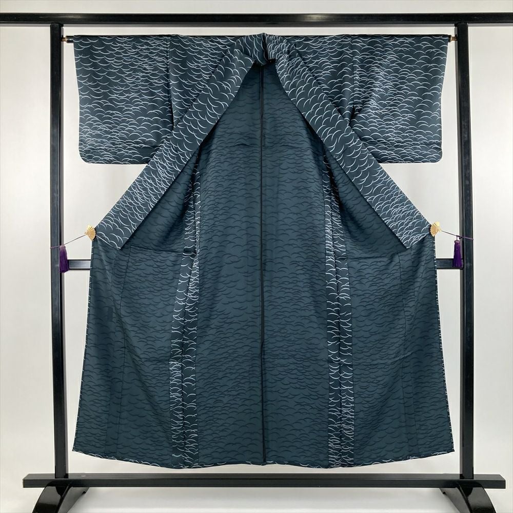 中古） 単衣小紋 鉄紺色 カジュアル 露芝 ひとえ SS 【身丈】147.5cm