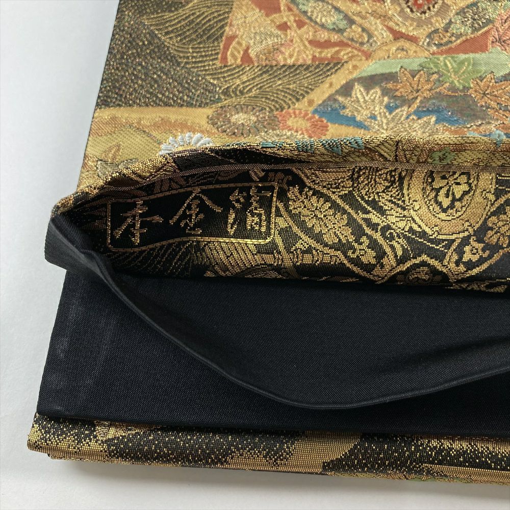 中古)袋帯 金 フォーマル 六通 織り 引き箔 色糸 四季花 鼓 中古)袋帯 金 フォーマル 六通 織り 引き箔 色糸 四季花 鼓