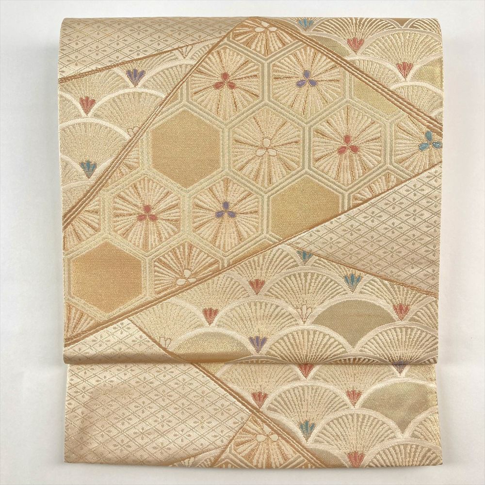 中古）袋帯 金 フォーマル セミフォーマル 六通 華文 鳥 蔓花 オリエンタル